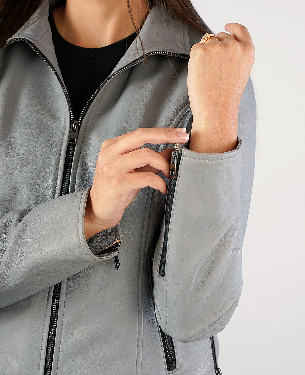 Adalyn Quilted Black Leather Biker Jacket
