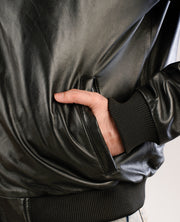 Dallis Distressed Black Leather Shearling Trucker Jacket