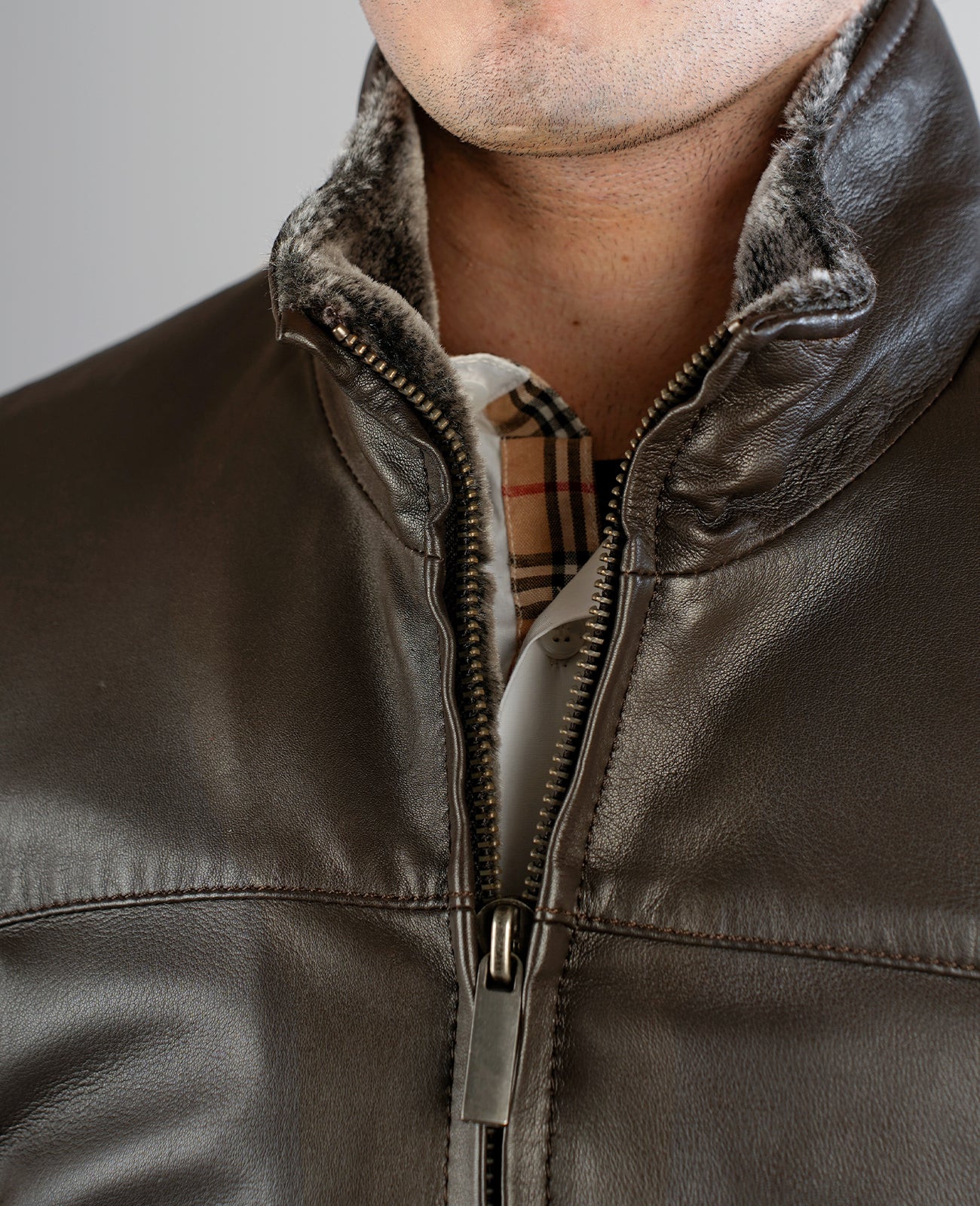 Alfred Brown Leather Bomber Jacket