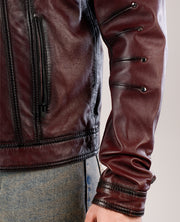 Dallis Brown Leather Shearling Trucker Jacket