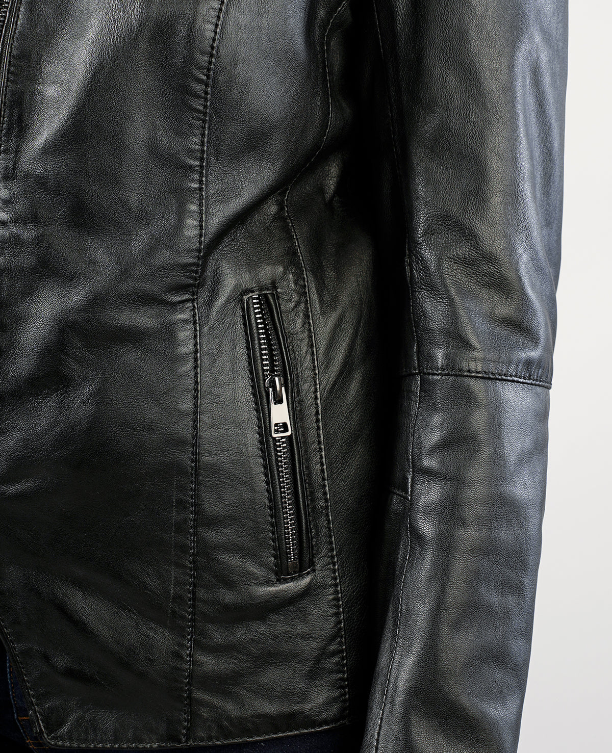 Kelsee Distressed Black Leather Biker Jacket