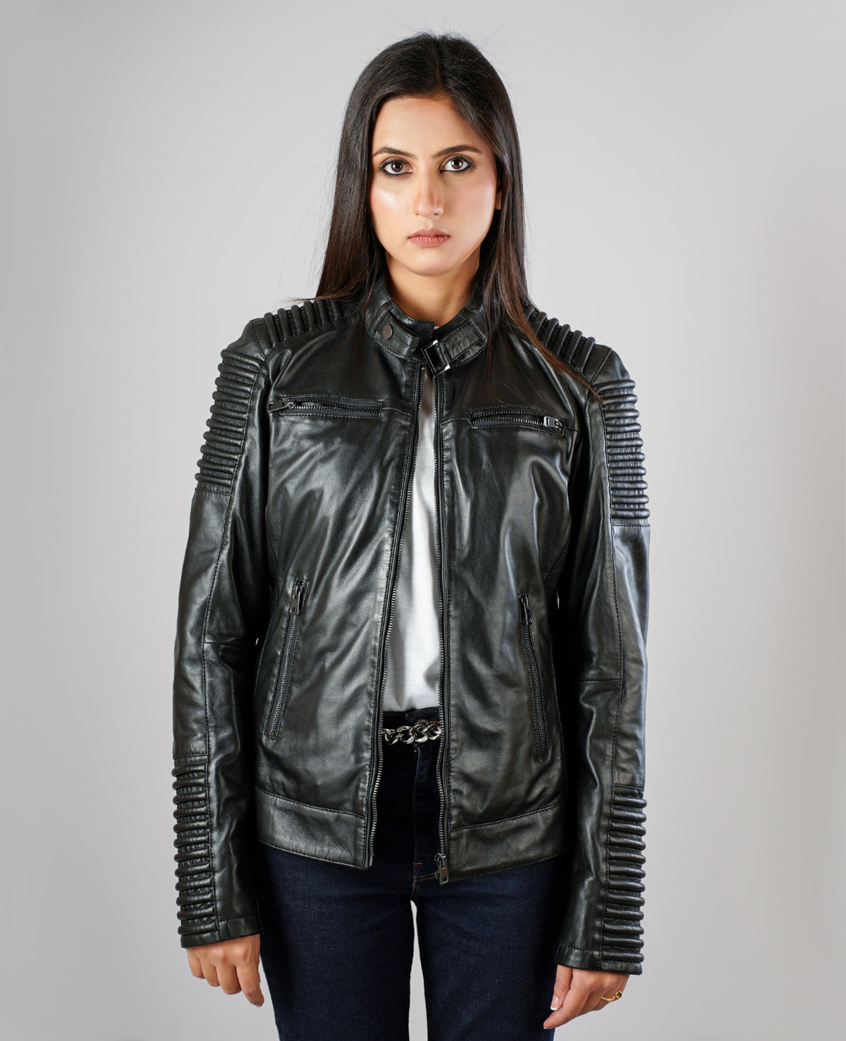 Rave Black Leather Biker Jacket